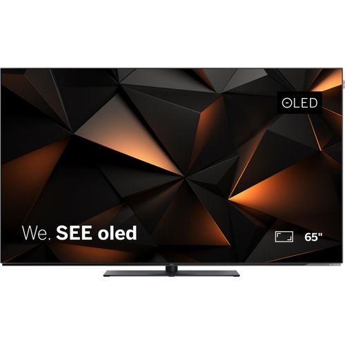 LOEWE We. SEE 65 Zoll OLED-TV, Ultra HD, Smart TV, HDR, Dolby Vision, Dolby Atmos, 60W Soundbar, drehbarer Tischfuß, AirPlay, HDMI 2.1, dünn