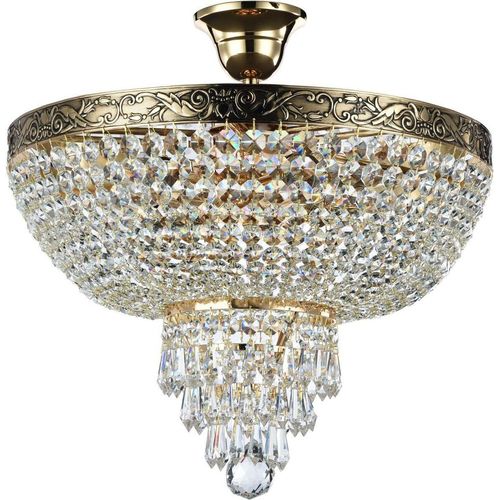 Deckenlampe Metall D: 40 cm rund in Gold antik E27 5-flammig Klassisch Kristall