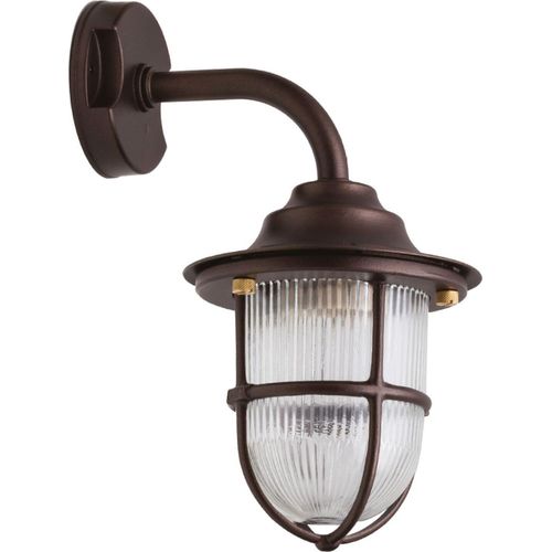 Außenlampe Wand Messing Glas E27 IP64 H: 31 cm Rostbraun Antik Maritim Wandlampe außen
