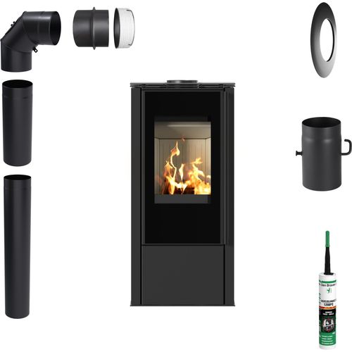 Stahl Kaminofen KRATKI HATI 5,5 kW ∅150 Mit Montagezubehör