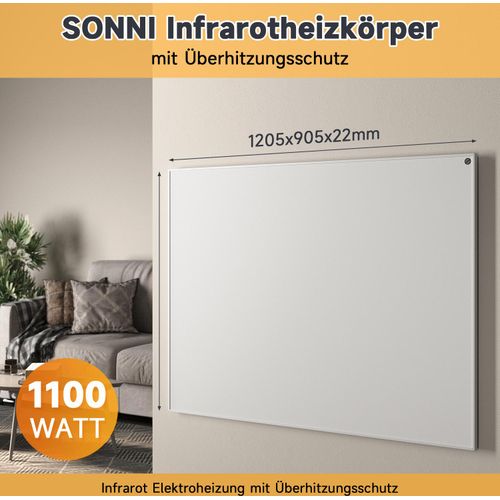 SONNI 1205x905mm Infrarotheizung 1100W Weiß infrarotheizungen Heizkörper elektrisch Infrarot Heizpaneel Wandheizung heizkörperthermostat 5-lagiger Hei