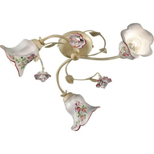 Deckenleuchte Metall Keramik E14 B: 48 cm in Weiß Gold antik Weiß Blütenknospen Nachbildung 3-flammig Landhaus Stil