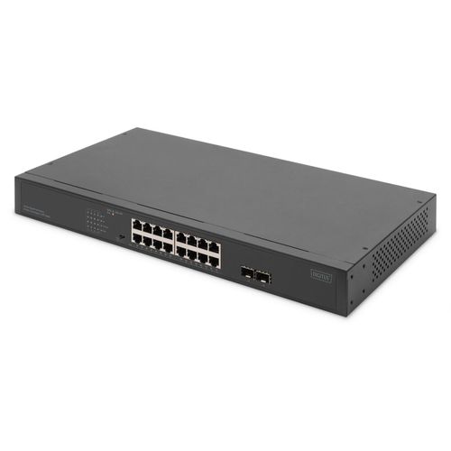 Digitus 16-Port Gigabit Netzwerkswitch, 19 Zoll, unmanaged, 2 Uplink Ports, SFP