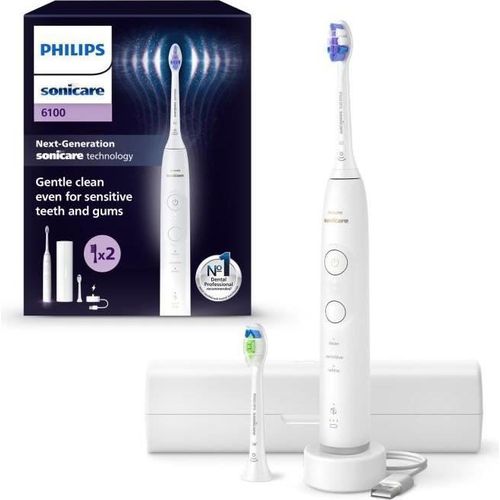 Elektrische Zahnbürste, Philips Sonicare Serie 6500 HX7410/02, 3 Modi, BrushSync, Bluetooth, 2 Bürstenköpfe, Reiseetui, Weiß