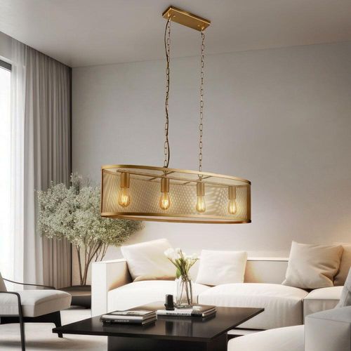 LED Hängelampe, Käfig Design, gold Höhe 150 cm, FISHNET