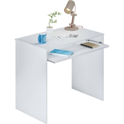 Dayton Schreibtisch, Bürotisch mit Regal, Studiertisch mit PC-Halterung für Büro oder Schlafzimmer, Studiertisch, cm 90x54h79, Weiß