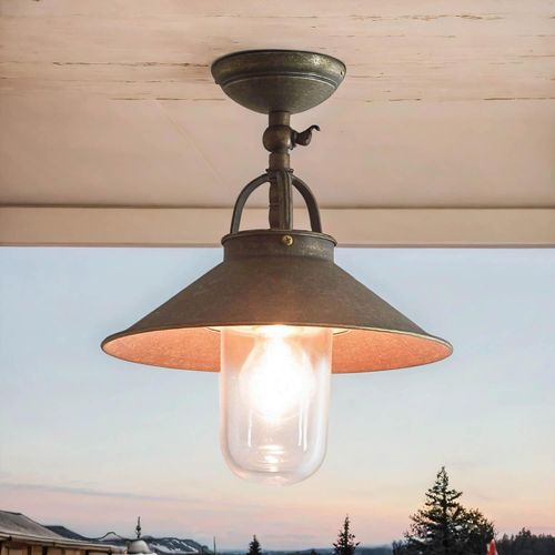 Deckenlampe Außen Messing Premium E27 bis 70W Bronze Antik Glasschirm Handarbeit E27 Deckenleuchte Außenleuchte