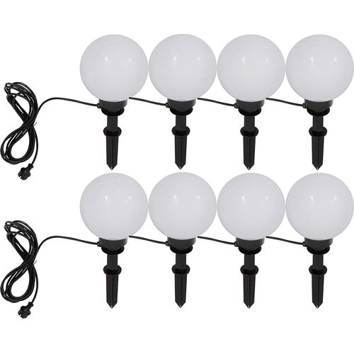 8er Set Gartenkugel weiß 200mm inkl. LED Leuchtmittel