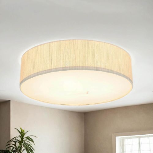 Deckenlampe Stoff rund Ø 50 cm H: 13 cm flach blendarm 3x E27 Weiß Wohnzimmer Schlafzimmer Deckenleuchte