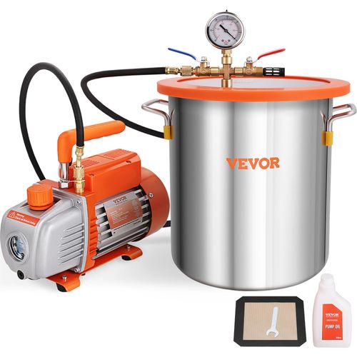 VEVOR Vakuumpumpe mit 19L Vakuumkammer 100L/min Unterdruckpumpe 150W AC 220V/50HZ 1440U/min 5pa 250ml-Ölkapazität HVAC-Vakuumgeräte Kühlvakuumpumpe für Holzstabilisierung Harzentgasung