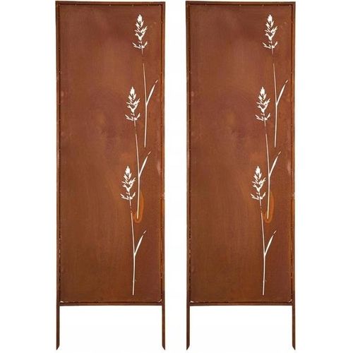 Sichtschutz Metall 2x - 160 cm x 50 cm - Edelrost - Rostoptik Sichtschutz für Garten - Sichtschutzelement - Sichtschutzwand - Gartendekoration Zaun