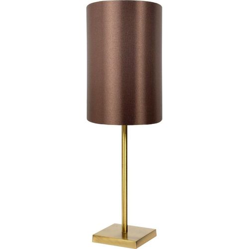 Nachttischlampe Messing massiv Stoff E27 rund Ø 14 cm 48,5 cm hoch in Bronze hell Braun Modern Tischlampe