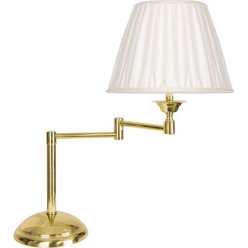 Nachttischlampe Messing massiv Stoff 47,5 cm hoch in poliert Weiß E14 Klassisch Nachttischleuchte