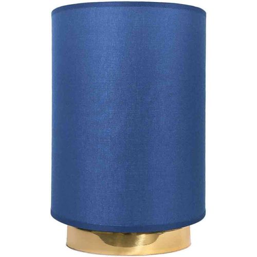 Nachttischlampe Messing massiv Stoff E27 Ø 14 cm 24 cm in poliert Blau rund Klassisch