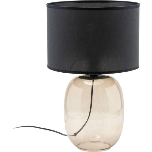 Nachttischlampe Metall Stoff D: 30 cm rund 48 cm hoch Topas Schwarz E27 Modern Nachttischleuchte