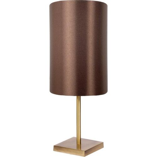 Nachttischlampe Echt-Messing Stoff E27 Ø 14 cm 38,5 cm hoch in Bronze hell Braun rund Modern Tischleuchte