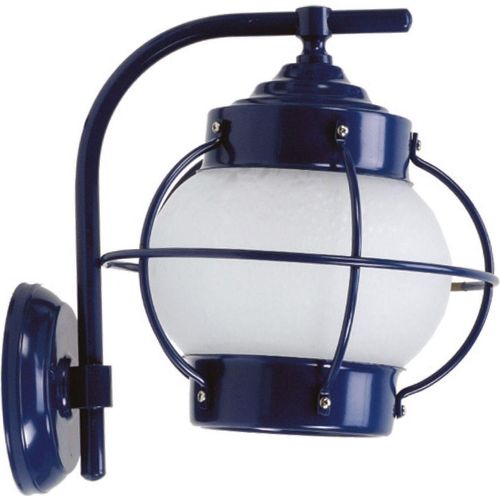 Außenlampe Wand Echt-Messing Glas E27 IP23 H: 22 cm Blau Maritim Wandleuchte außen