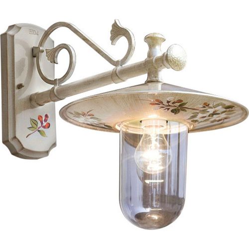 Außenlampe Wand Aluminium E27 IP44 45 cm hoch in Weiß Gold antik Blumendekor Bunt Landhausstil