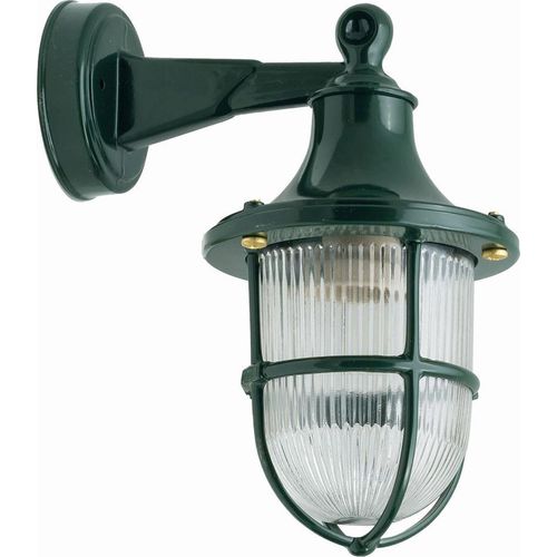 Außenlampe Wand Echt-Messing Glas H: 27 cm IP64 Grün E27 Maritim Wandleuchte Garten Haustür