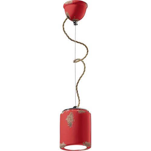 Hängelampe Keramik E27 D: 12,5 cm rund H: max. 114 cm Rot Shabby Antik Vintage Keramiklampe
