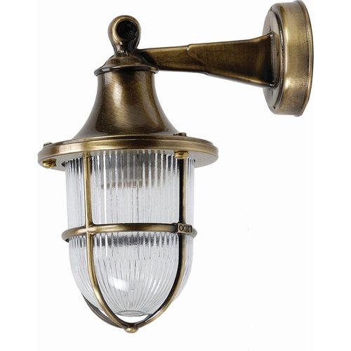 Außenlampe Wand Echt-Messing Glas 27 cm hoch IP64 in Messing Antik E27 Maritim Wandlampe außen Hoflampe