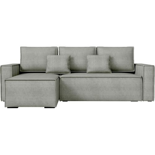 BroMARKT Ecksofa mit Schlaffunktion Dexter Grau Cord Links