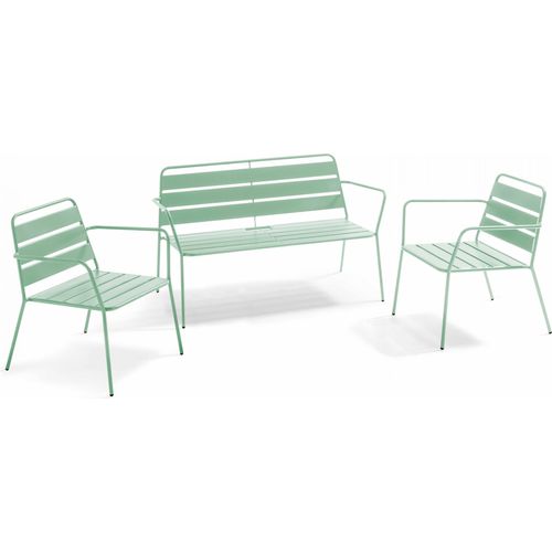 Gartenmöbel aus pulverbeschichtetem Stahl, 4 Plätze Salbeigrün - Oviala Palavas