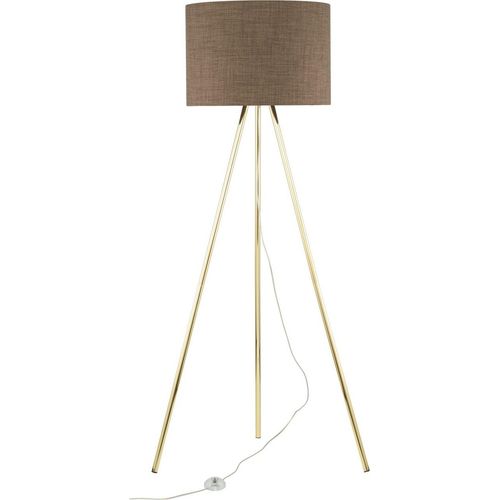 Stehlampe Metall Stoff E27 160 cm Dreibein in Gold Braun Modern