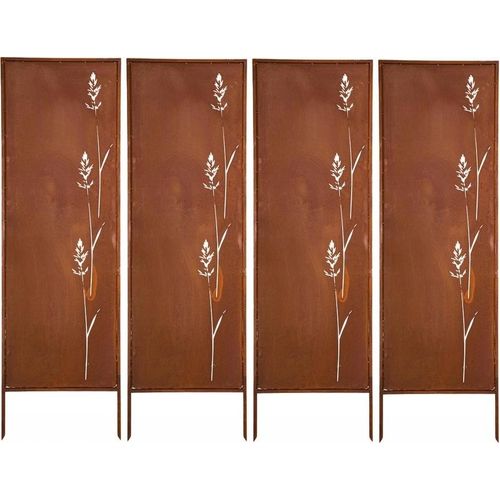 Sichtschutz Metal 4x - 160 x 50 cm - Edelrost - Rostoptik Sichtschutz für Garten - Sichtschutzelement - Sichtschutzwand - Gartendekoration Zaun Rost