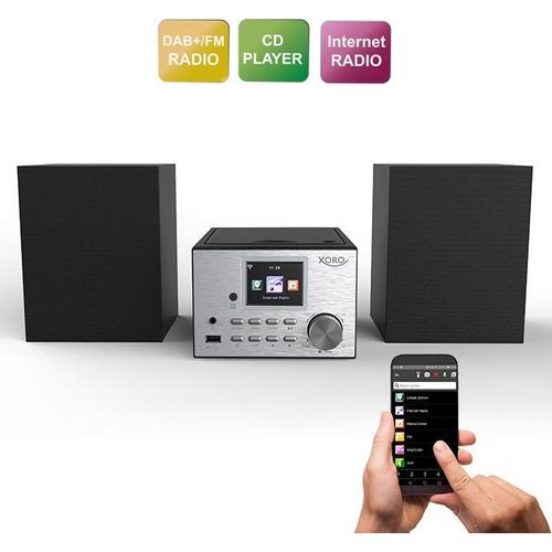 Xoro HMT 500 CD-Kompaktanlage, 2 Lautsprecher, 10 Watt RMS, Internetradio, CD, MP3, WLAN, USB, UPnP, DLNA-, Bluetooth