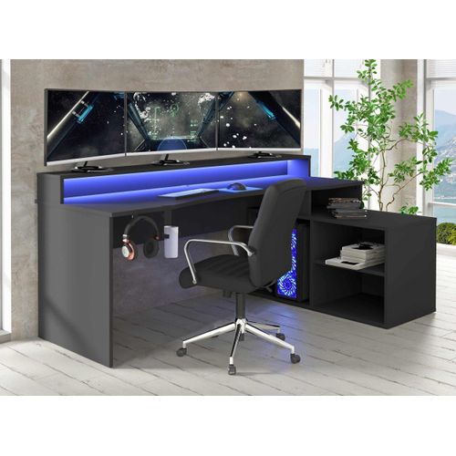 Gaming Tisch TEZAUR 4B Schreibtisch in L-Form mit LED und Zubehör
