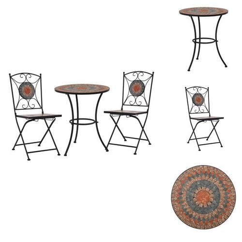 vidaXL 3-tlg. Bistro-Set Mosaik Keramik Orange / Grau - Gartenmöbel-Sets