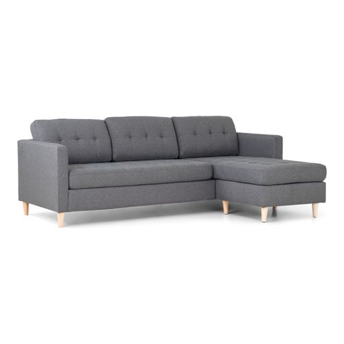 Marino Sofa, Chaiselongsofa rechts oder links gewendet in hellgrauen Stoff mit Holzbeinen.