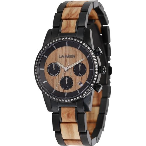Laimer 0135 Damen Holzuhr Klara Quarz Olivenholz-Armband Ø 36 mm