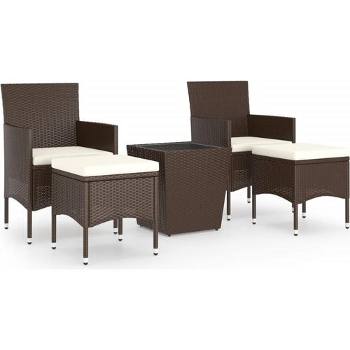vidaXL 5-tlg. Bistro-Set Poly-Rattan und Hartglas Braun