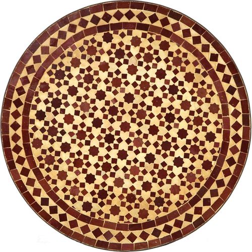 Runder Mosaik Gartentisch Zellige-Muster Bordeaux Terracotta Ø 60 cm, 75 cm hoch für 2 Personen