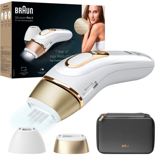 Braun IPL-Haarentferner Silk Expert Pro 5 IPL Haarentfernungsgerät Mann/Frau Haarentferner, 400000 Lichtimpulse, 2 Aufsätze, Frauen, Männer, Intim