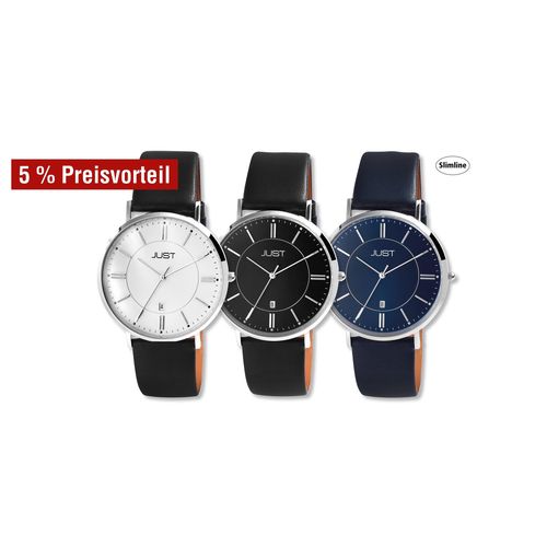 JUST Herren Edelstahluhr mit Echt Lederband