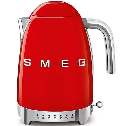 SMEG Wasserkocher mit Temperatureinstellung 50-100°C Edelstahl Kocher,2400,00 W, 360°Basis elektrischer Wasser Kocher mit Temperatureinstellung Rot