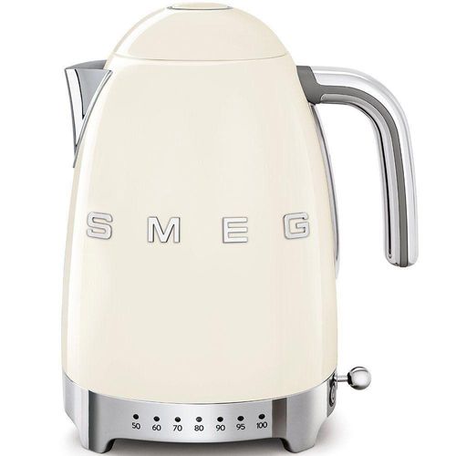 SMEG Wasserkocher mit Temperatureinstellung 50-100°C Edelstahl Kocher,2400,00 W, 360°Basis elektrischer Wasser Kocher mit Temperatureinstellung Creme