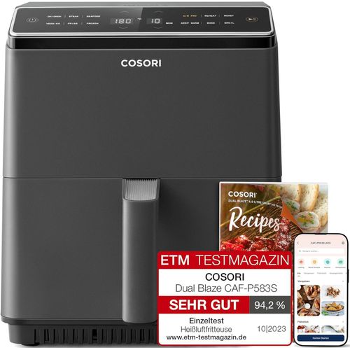 Cosori Heißluftfritteuse XXL, Dual Blaze, 6,4 L,Wifi verbunden,12 Funktionen,Full Touch Screen, 1700,00 W, 12 Programme,LED Display,Touchscreen