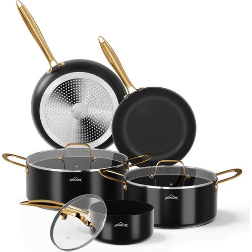 Topfset, HOMELUX Topfset Induktion 8 teilig, Induktions Töpfe Set, Töpfe mit Glasdeckel, Kochtopf-Set, Töpfe und Pfannen set, HL8PC40B