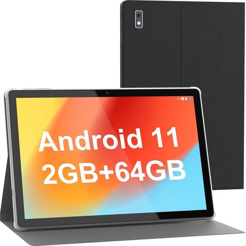 Tablet 10,1 Zoll Android 11 Tablets mit Hülle, 64 GB ROM Quad-Core-Prozessor 5000 mAh Akku, 1280 x 800 IPS HD Touchscreen 5 MP + 8 MP Kamera