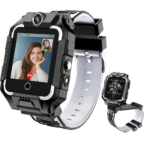 4G Kinder-Smartwatch mit GPS-Tracker und Anrufen, HD-Touchscreen, Kinder-Handyuhr, kombiniert SMS, Videoanruf, SOS, Schrittzähler, 4G (Schwarz)
