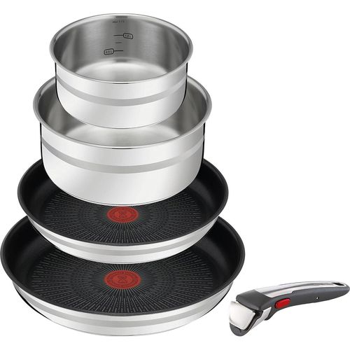 5-teiliges Pfannen- und Topfset, ofenfest bis 250°C ohne Griff, Thermosignal, PFOA-frei, für alle Herdarten inklusive Induktion, Edelstahl/Schwarz