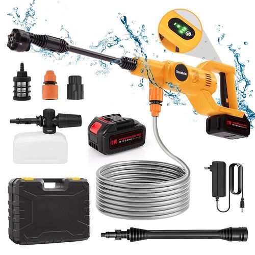 Akku Hochdruckreiniger,high Pressure Washer 2-Gang-Modus Max 140Bar, Mobiler Hochdruckreiniger,6-in-1 Düse,Schaumsprüher,für Auto Reinigung Bewässerun