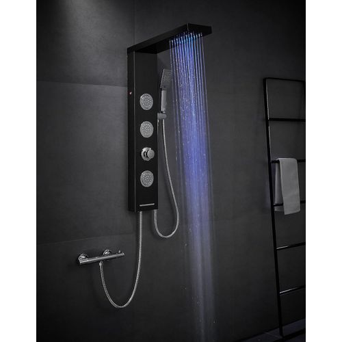 Duschpaneel ohne Armatur, 4-Funktionen Schwarz Duschpaneel mit Regendusche, Massagedüsen, Handbrause und Wanneneinlauf, Duschpaneele Komplett