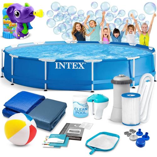 366 x 76 cm 16in1 INTEX 28212 Garten-Rahmenpool + Sprudelmaschine GRATIS