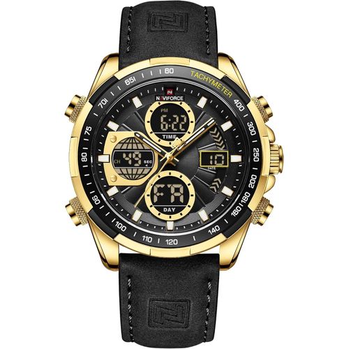 Herren Digital-Analog Quarzuhr mit Lederarmband – Militär-Stil, wasserdicht, Multifunktion, LED, Datum & Chronograph – sportlich & elegant
