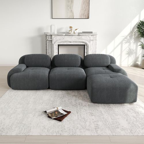 Clinvia Modulares sofa, Ecksofa, 3-4 Sitzer Sofa, Cordstoff Sofa, haustierfreundlich, Cord, ohne Montage, Grau